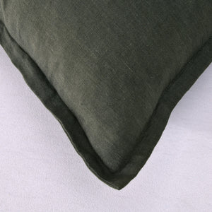 ARDENNE Washed French Linen Cushion with Oxford Edge Moss Green 50x50cm