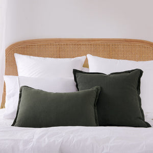 ARDENNE Washed French Linen Cushion with Oxford Edge Moss Green 50x50cm