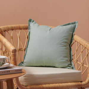 ARDENNE Washed French Linen Cushion with Oxford Edge Eucalyptus Green 50x50cm