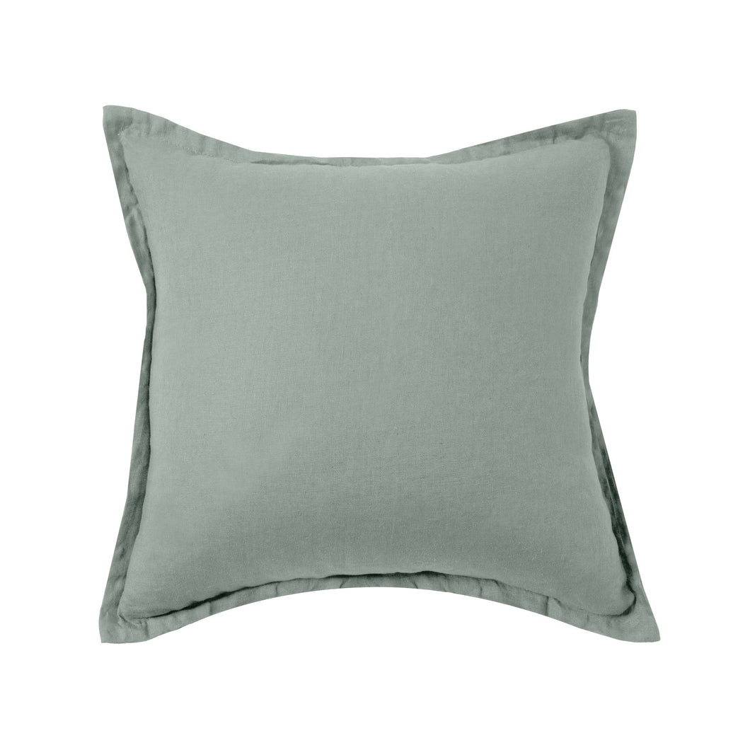 ARDENNE Washed French Linen Cushion with Oxford Edge Eucalyptus Green 50x50cm