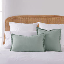 ARDENNE Washed French Linen Cushion with Oxford Edge Eucalyptus Green 50x50cm