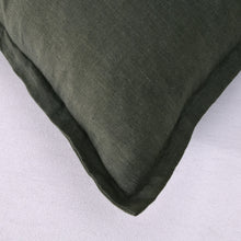 ARDENNE Washed French Linen Rectangular Cushion with Oxford Edge Moss Green 40x60cm