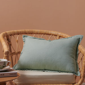 ARDENNE Washed French Linen Rectangular Cushion with Oxford Edge Eucalyptus Green 40x60cm