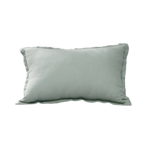 ARDENNE Washed French Linen Rectangular Cushion with Oxford Edge Eucalyptus Green 40x60cm