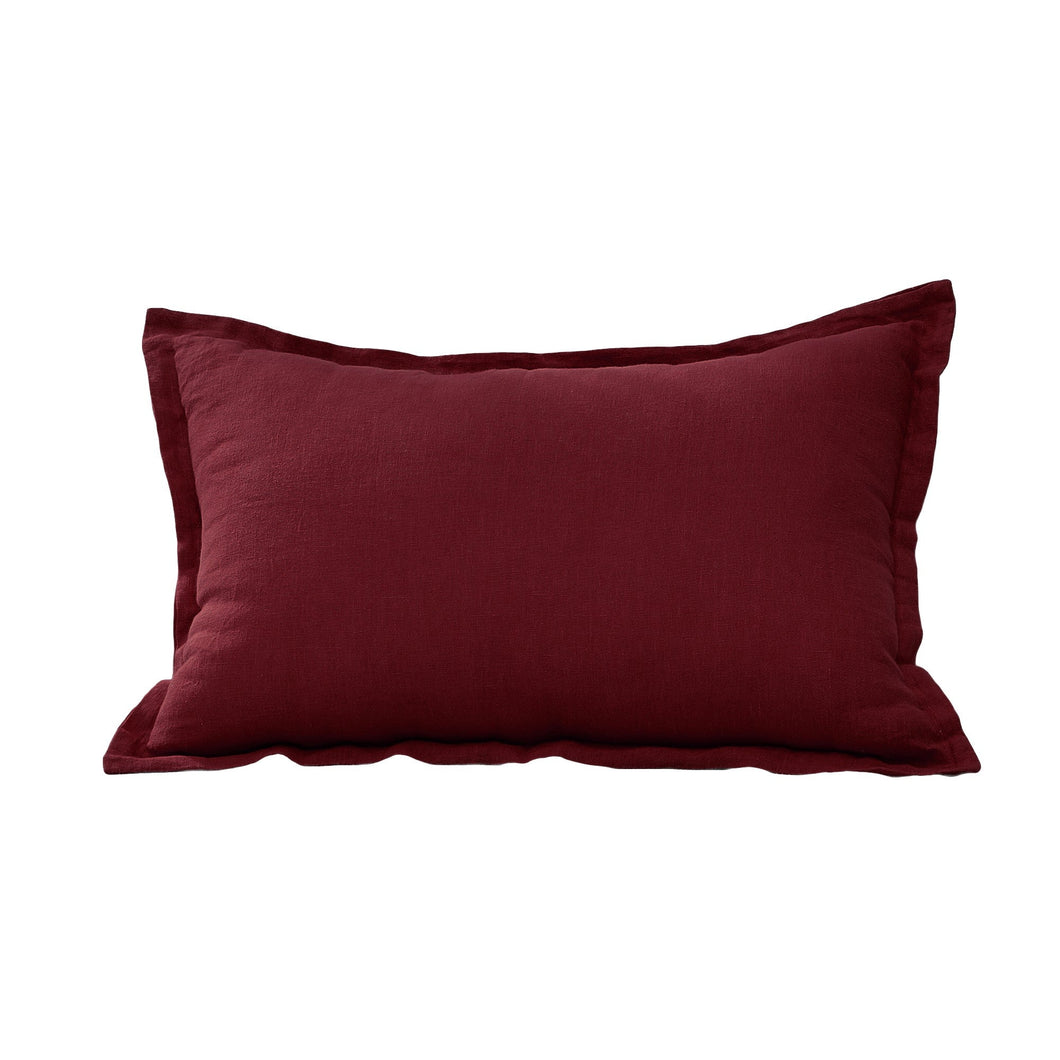 ARDENNE Washed French Linen Rectangular Cushion with Oxford Edge Sienna Red 40x60cm